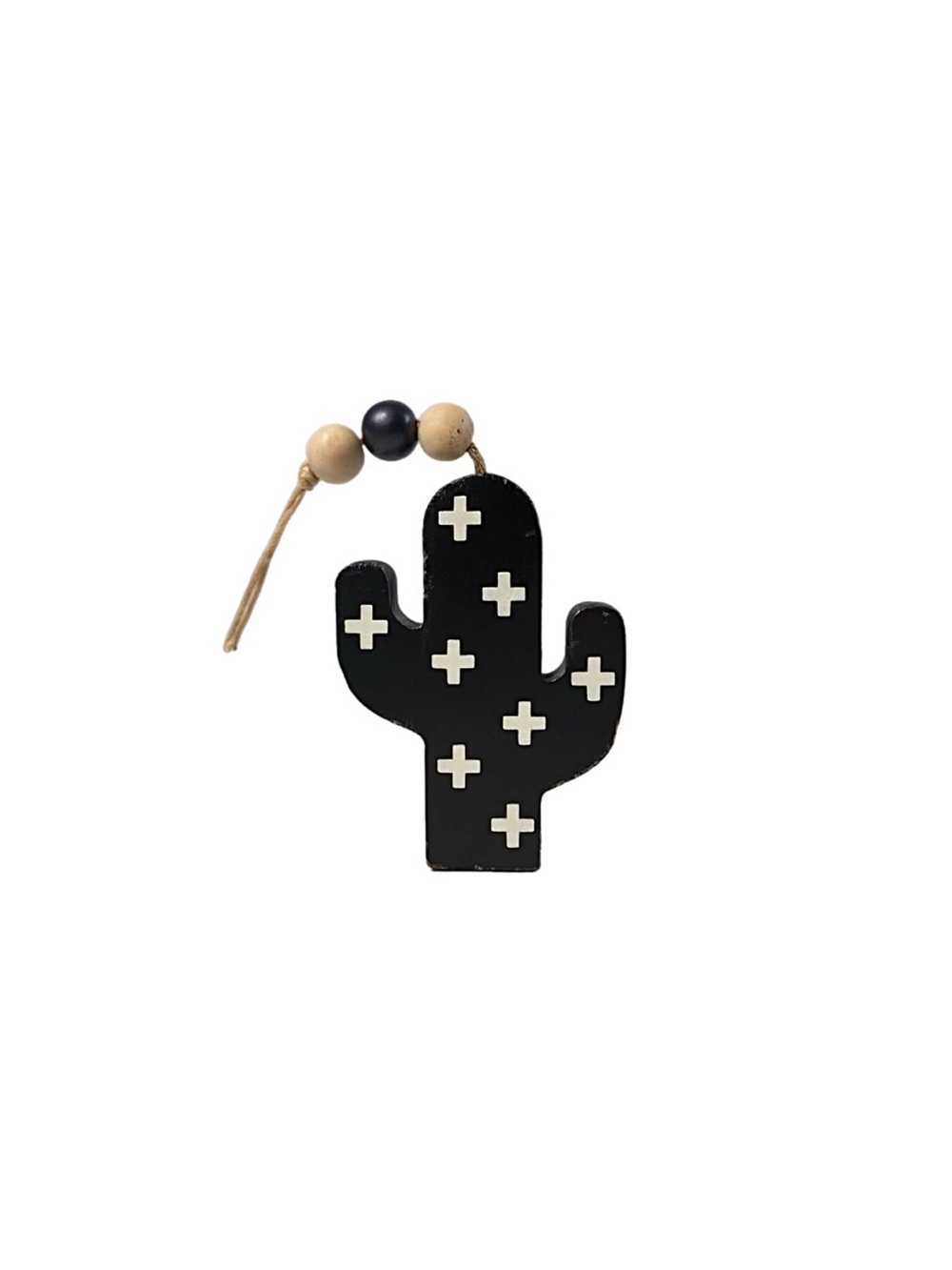 Decorative Hanging Accent Swiss Cross Wooden Cactus With Beads